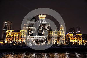 The Bund or Waitan in Shanghai, China. The Bund is a riverfront area in central Shanghai with many historic buildings
