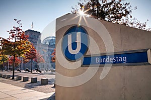 Bundestag underground sign in Berlin