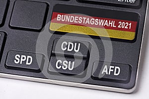 Bundestagswahl 2021. Germany Parliament Bundestag elections concept on keyboard