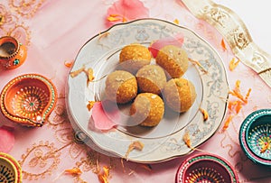 Bundi laddu- An Indian festive food and background