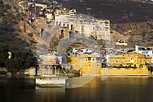 Bundi palace reflected on water