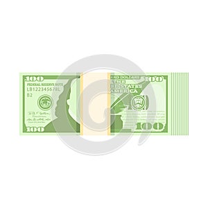 A bundle of 100 USD dollar banknote cartoon vector illustration isolated object