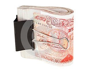Bundle of 50 pound sterling bank notes