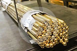 Bundle of brass rods in a market