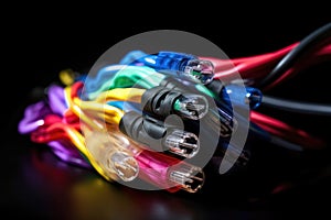 A bundle of brightly coloured fibre optic cables created with generative AI technology