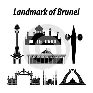 Bundle of Brunei famous landmarks by silhouette style photo