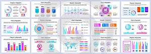 Bundle business and finance infographics presentation slides template. Different charts, diagrams, workflow, flowchart