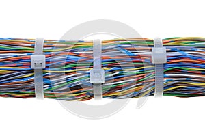 Bundle of cables with white cable ties