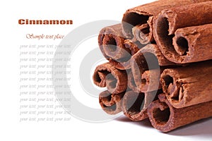 Bundle of cinnamon sticks closeup isolated on white background