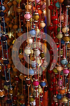 Bundle of colorful beads on a string