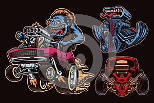 A bundle of colorful vector illustrations for hot rod theme