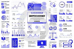 Bundle cryptocurrency mining infographic UI, UX, KIT elements. Different charts, diagrams, workflow, flowchart, timeline, schemes