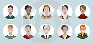 Bundle of different men avatars. Set of colourful user portraits. Male characters faces. Smiling men avatar collection. Vector