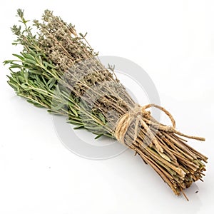 Bundle of dried herbs isolated on white background