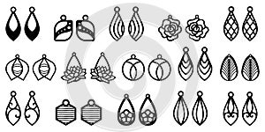 Bundle earrings icon collection. Set of black earrings jewelry. Beauty earrings icon collection
