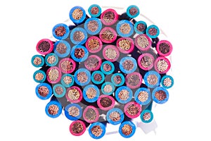 Bundle of electric cables isolated on white background