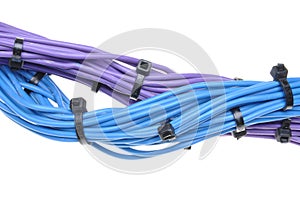 Bundle of electrical cables with black cable ties