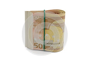 bundle of euro banknotes with elastic isolated on white background
