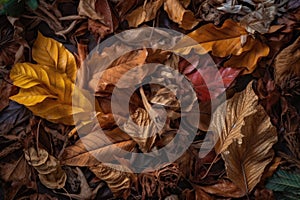 bundle of fallen leaves with variety of shapes, sizes, and textures