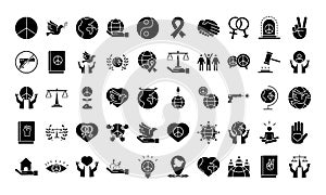 Bundle of fifty human rights silhouette style set icons