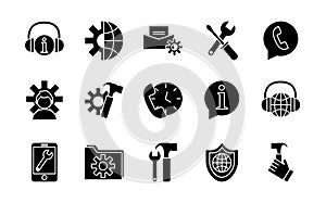 Bundle of fiveteen technical service set icons