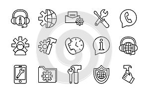 Bundle of fiveteen technical service set icons