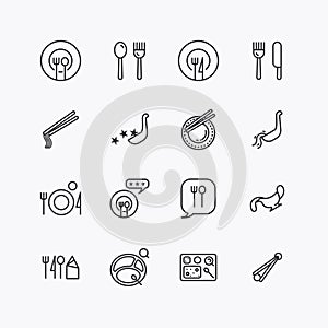 Bundle of food ware flat line icons collection. simple  design vector