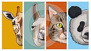 bundle of four animals domestics and wild set icons