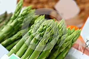 Bundle of fresh green asparagus close up