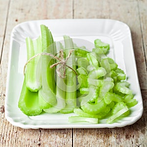 Bundle of fresh green celery stems