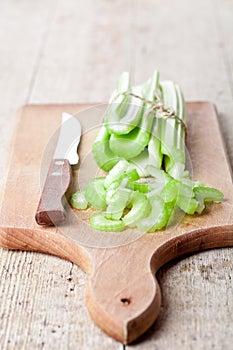 Bundle of fresh green celery stems