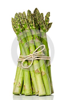 Bundle of green asparagus shoots, upright standing