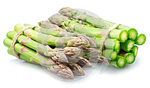 Bundle of green asparagus spears isolated on white background