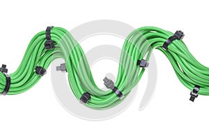 Bundle of green cables with black cable ties