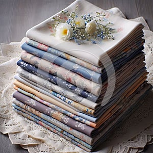 A bundle of handkerchiefs exhibits pristine folds, cloth fabric photo