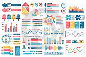 Bundle infographic elements data visualization vector design template. Can be used for steps, business processes, workflow,