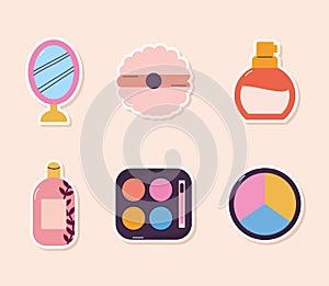 bundle of makeup icons on a baige background