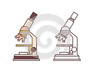 Bundle of microscopes isolated on white background. Scientific instrument, microscopy laboratory equipment, medical lab