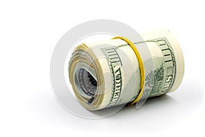 Bundle of money roll of dollars isolated on white background