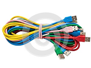 Bundle of multi-colored usb cables
