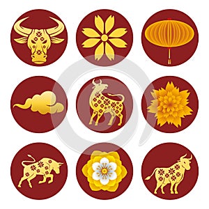 bundle of nine chinese new year 2021 golden set icons