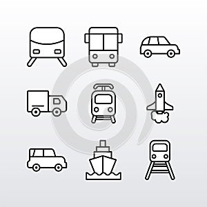 bundle of nine conveyance transport line style set icons photo