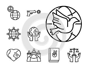 Bundle of nine human rights style line set icons