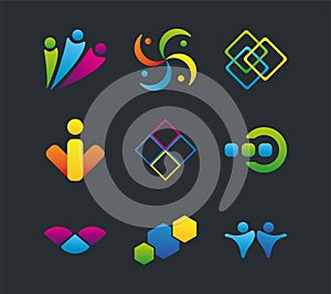 Bundle of nine logos company set icons