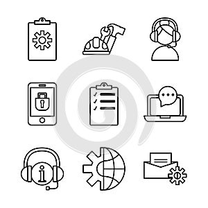 Bundle of nine technical service set icons