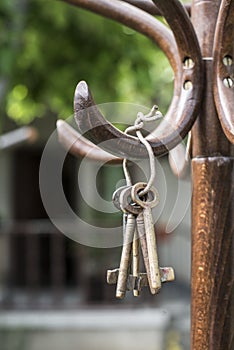 Bundle of old keys on a hanger