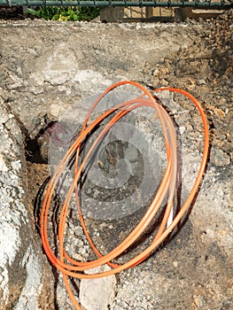 Bundle orange fiber cable of network connection