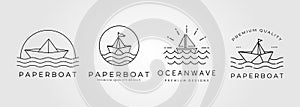 Bundle of paperboat line art logo vector minimal symbol illustration design