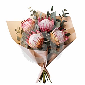 Bundle Of Pink Proteas Wrapped In Distinctive Paper