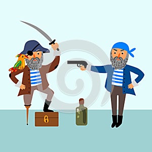 Bundle pirate. Hand drawn beautiful vector illustration with pirate and his stuff.